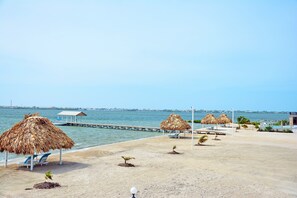 Plage, chaises longues