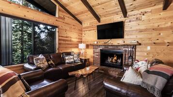 Smart TV, fireplace, music library