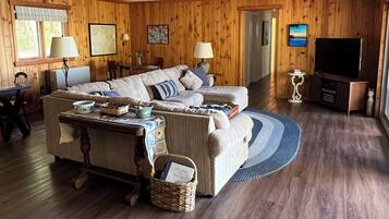 TV, DVD player, books, video library