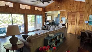 TV, fireplace, DVD player, books