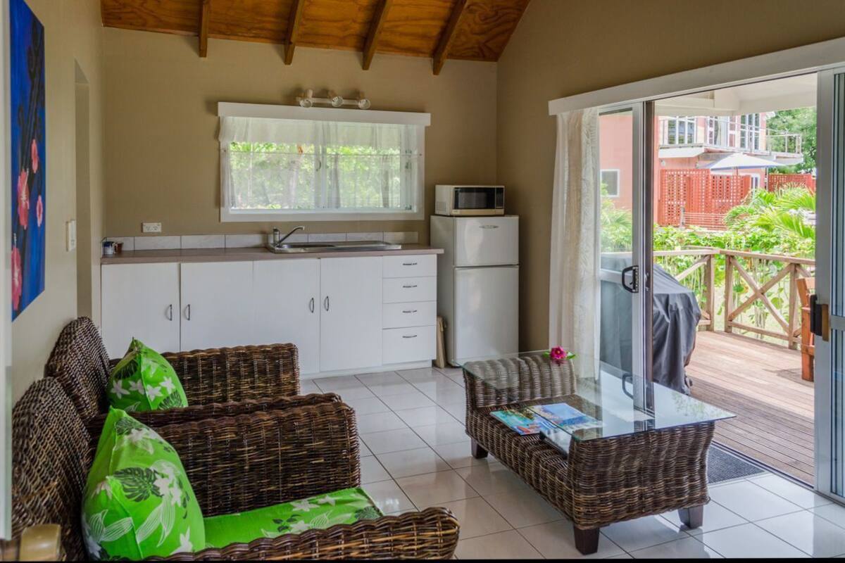 1 bedroom lagoon view villa | private kitchen | full-sized fridge, microwave, electric kettle, toaster