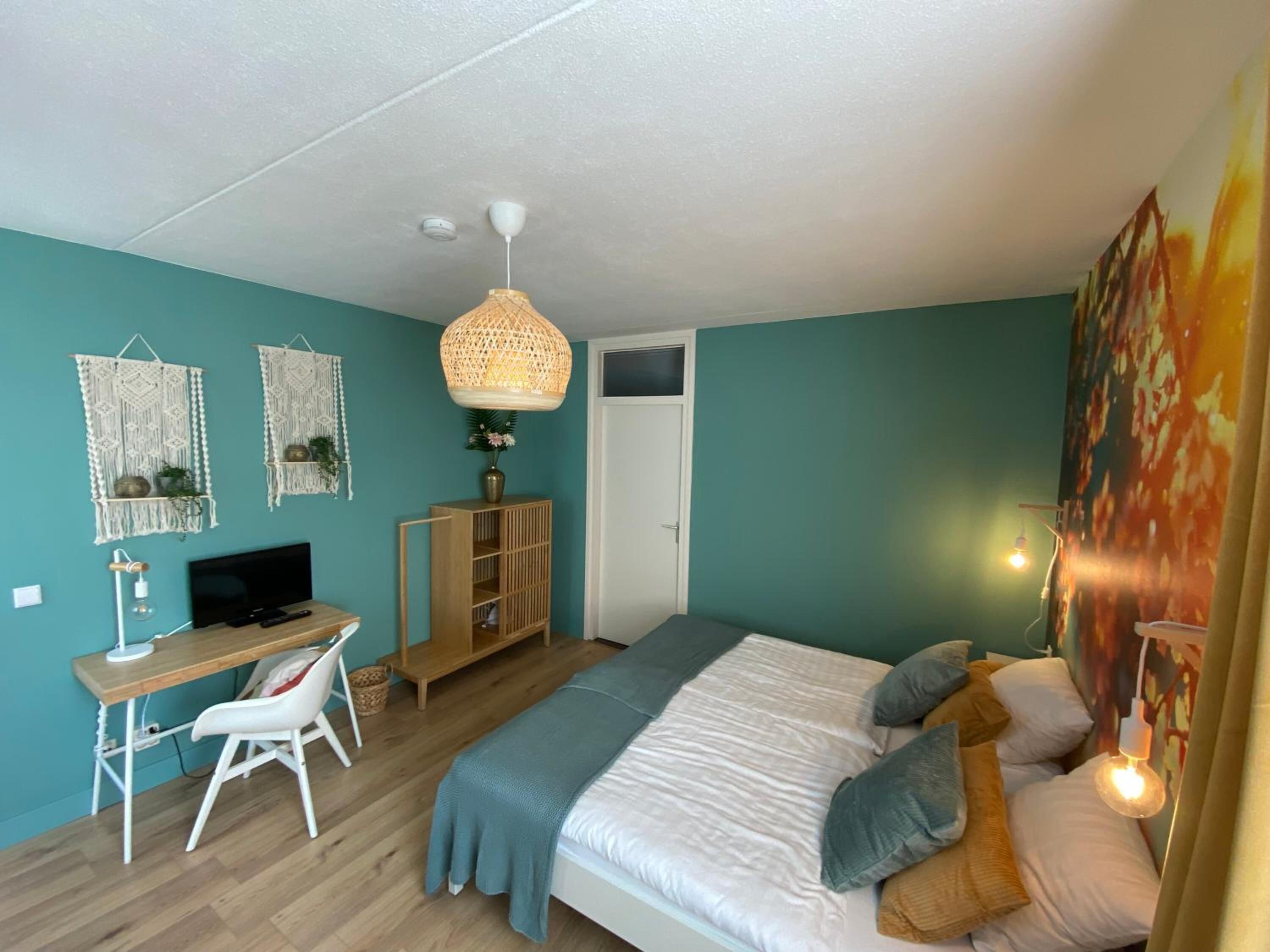 premium bedding, desk, blackout curtains, free wifi