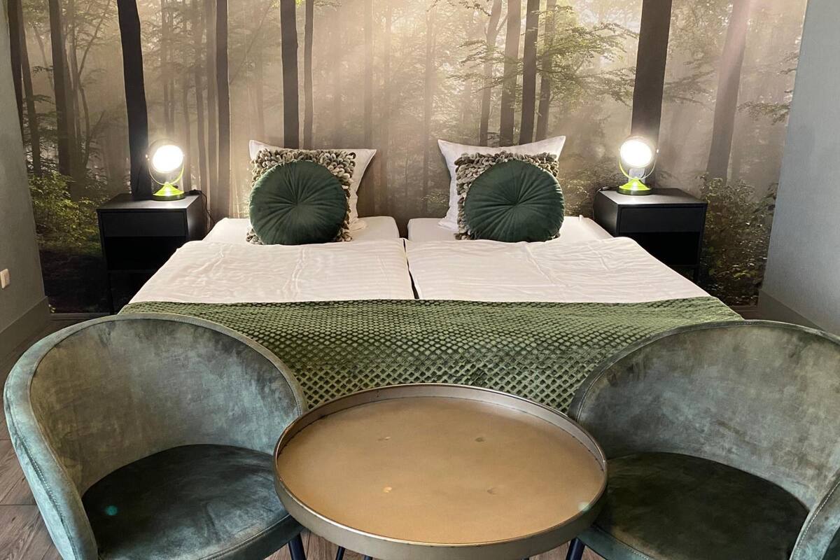 premium bedding, desk, blackout curtains, free wifi