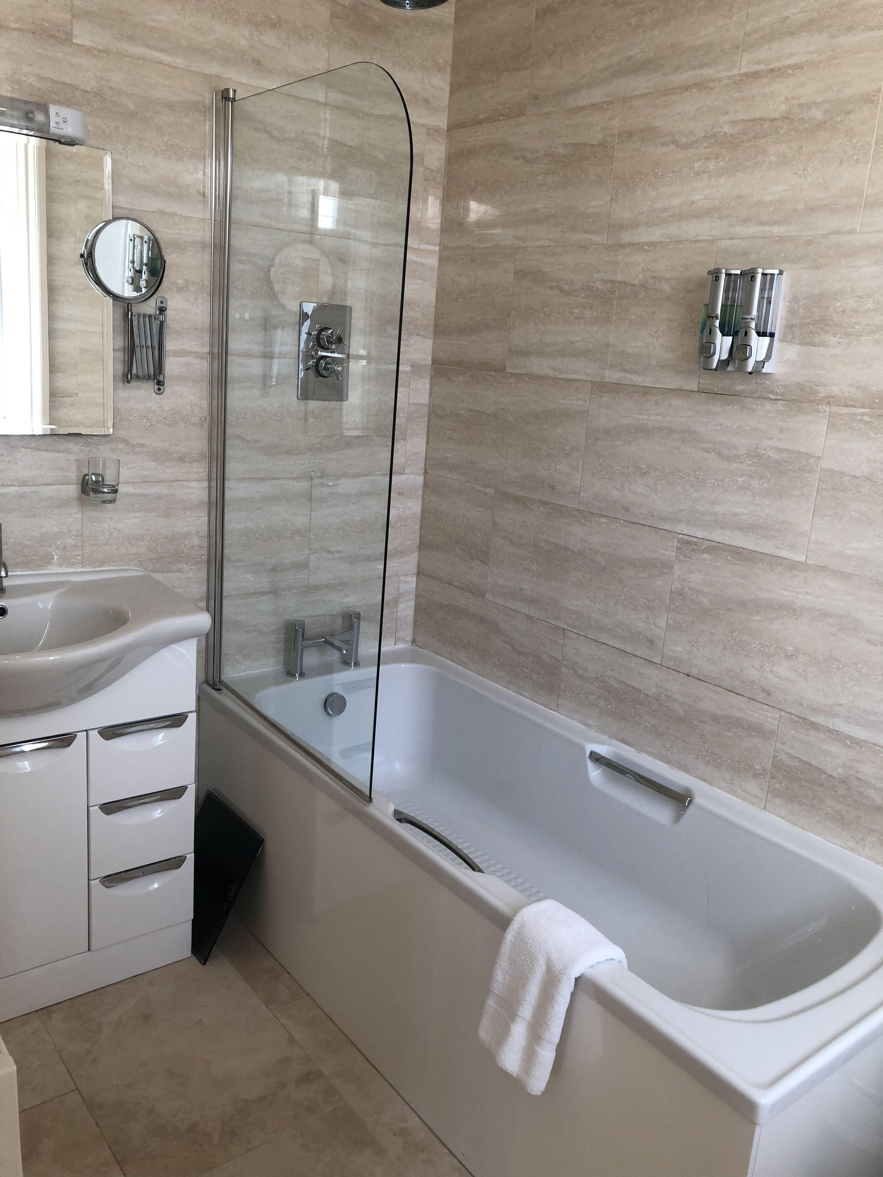 free toiletries, hair dryer, towels