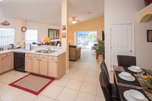 Family Villa, Private Pool, Garden Area | Shared kitchen facilities | Fridge, microwave, oven