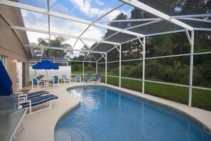 Seasonal outdoor pool, pool umbrellas, sun loungers