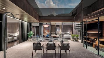 Deluxe-Penthouse, eigener Pool, Seeblick | Italienische Bettbezüge von Frette, hochwertige Bettwaren