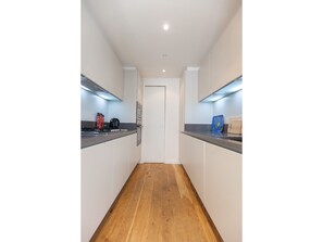 Apartamento, 1 habitación | Cocina privada | Frigorífico grande, horno, placa de cocina y hervidor eléctrico