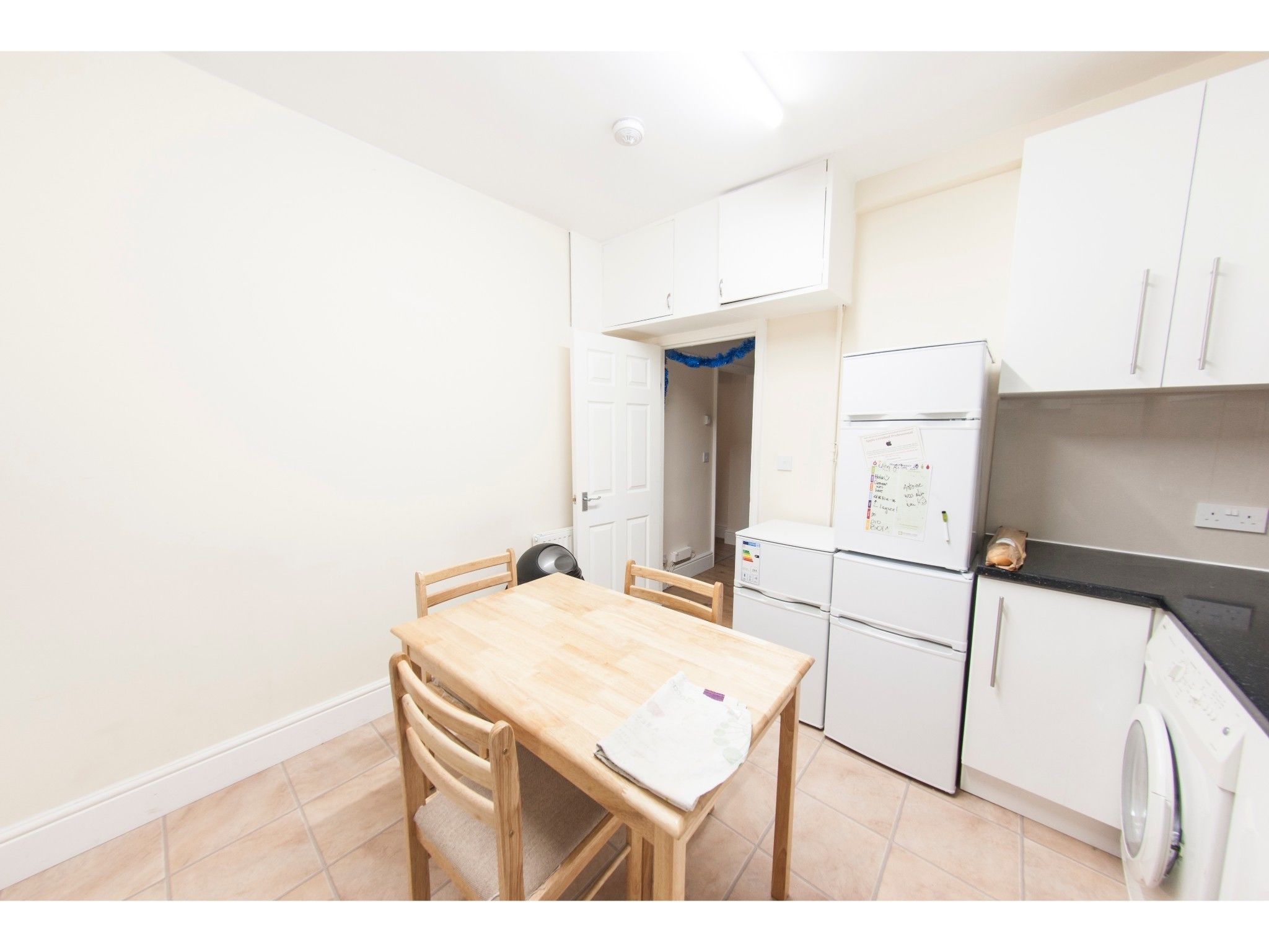 Full-sized fridge, microwave, coffee/tea maker, cookware/dishes/utensils
