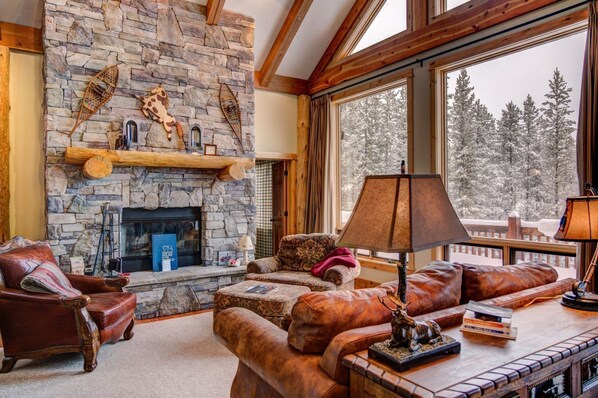Flat-screen TV, fireplace