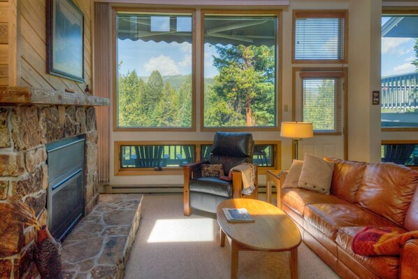 Televisión de pantalla plana y chimenea 