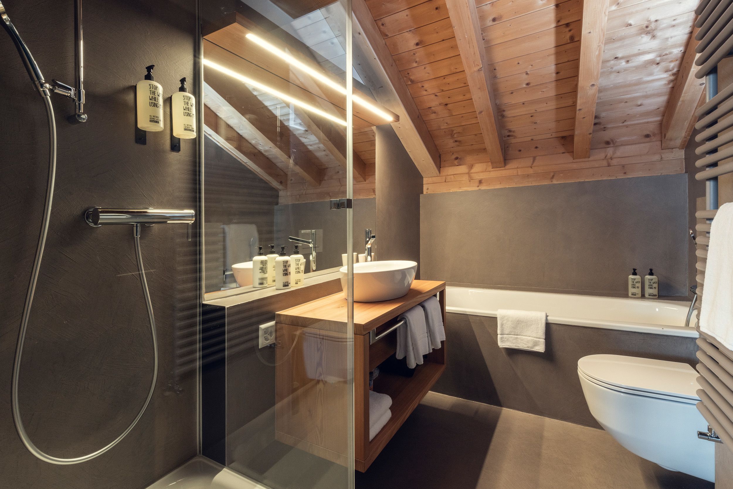 duplex | bathroom | shower, free toiletries, hair dryer, bathrobes