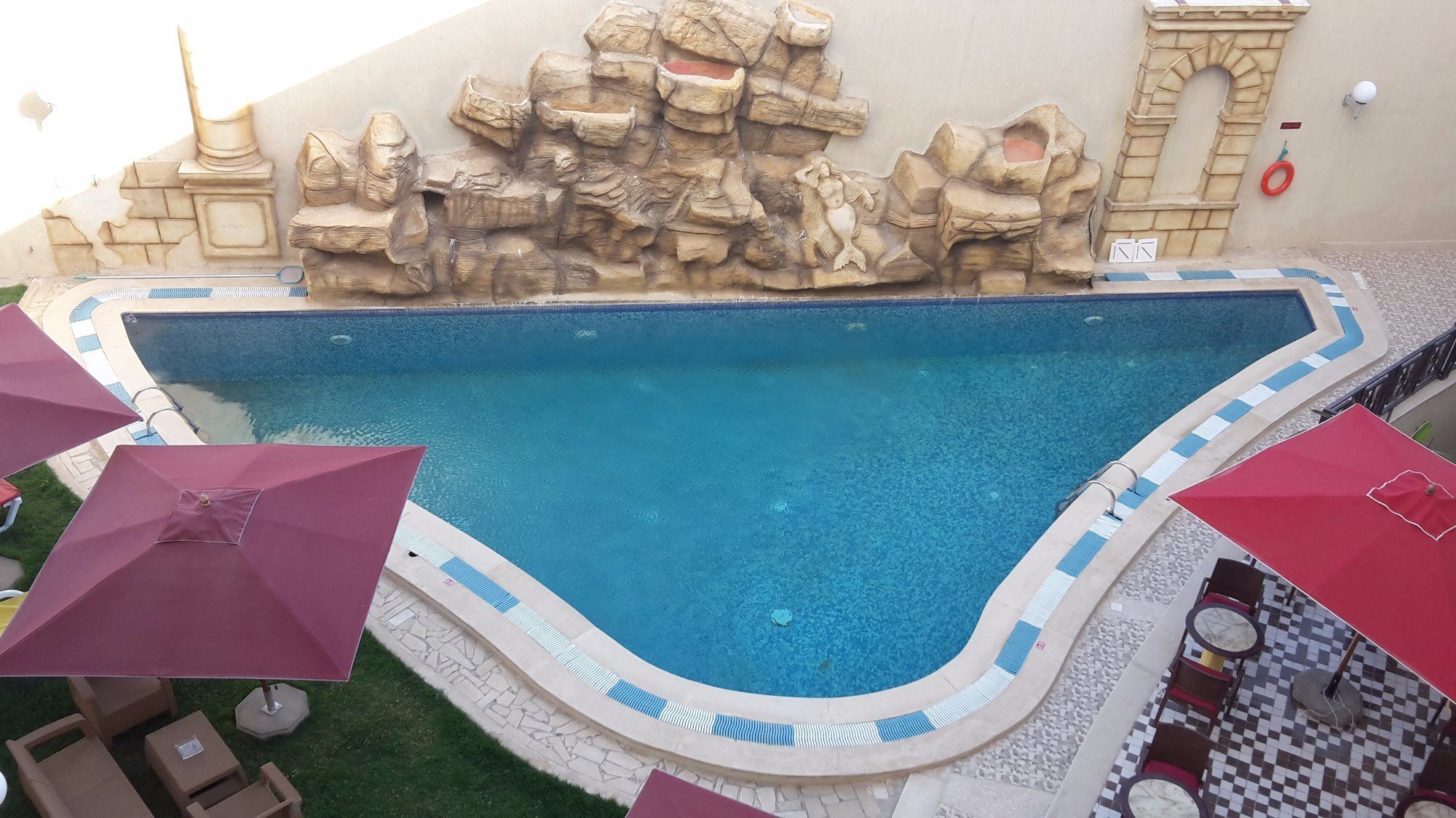 outdoor pool, pool loungers