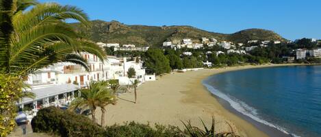 Plage à proximité, chaises longues, serviettes de plage