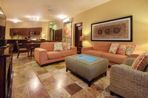 TV, DVD player, books, stereo