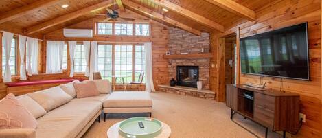 TV connectée, cheminée, lecteur de DVD