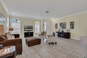 Smart TV, DVD player, foosball, stereo