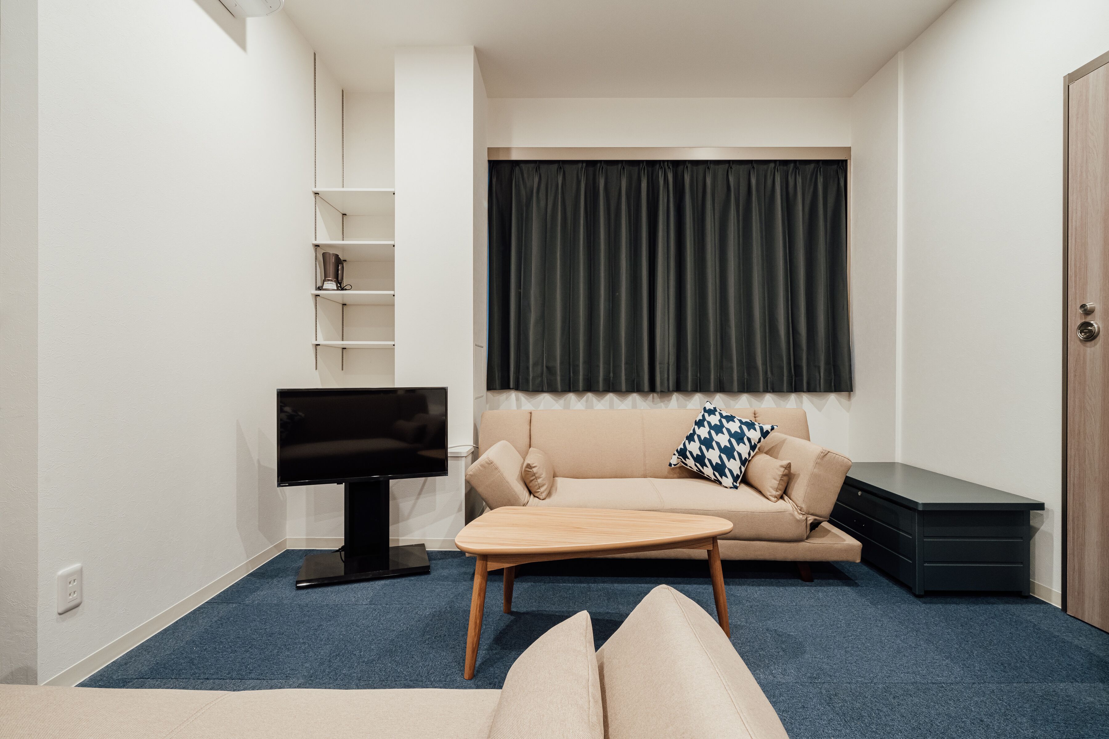 1 bedroom, desk, laptop workspace, blackout curtains