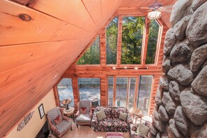 Smart TV, chimenea y libros 