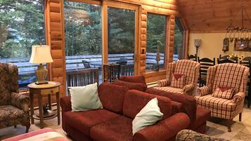 Smart TV, lareira, DVD player, livros