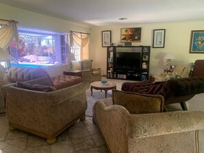 Smart TV, DVD player, books, video library