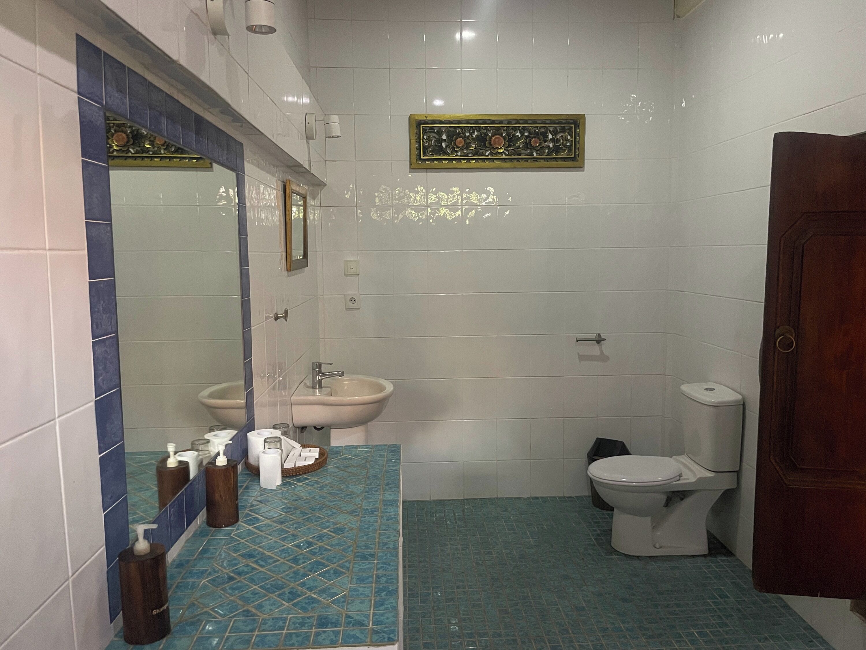 A bathroom with a sink, mirror, and toilet.
