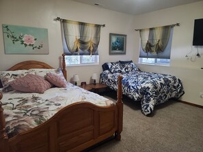 2 bedrooms, desk, iron/ironing board, travel crib