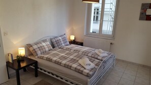 Blackout curtains, free WiFi, bed sheets