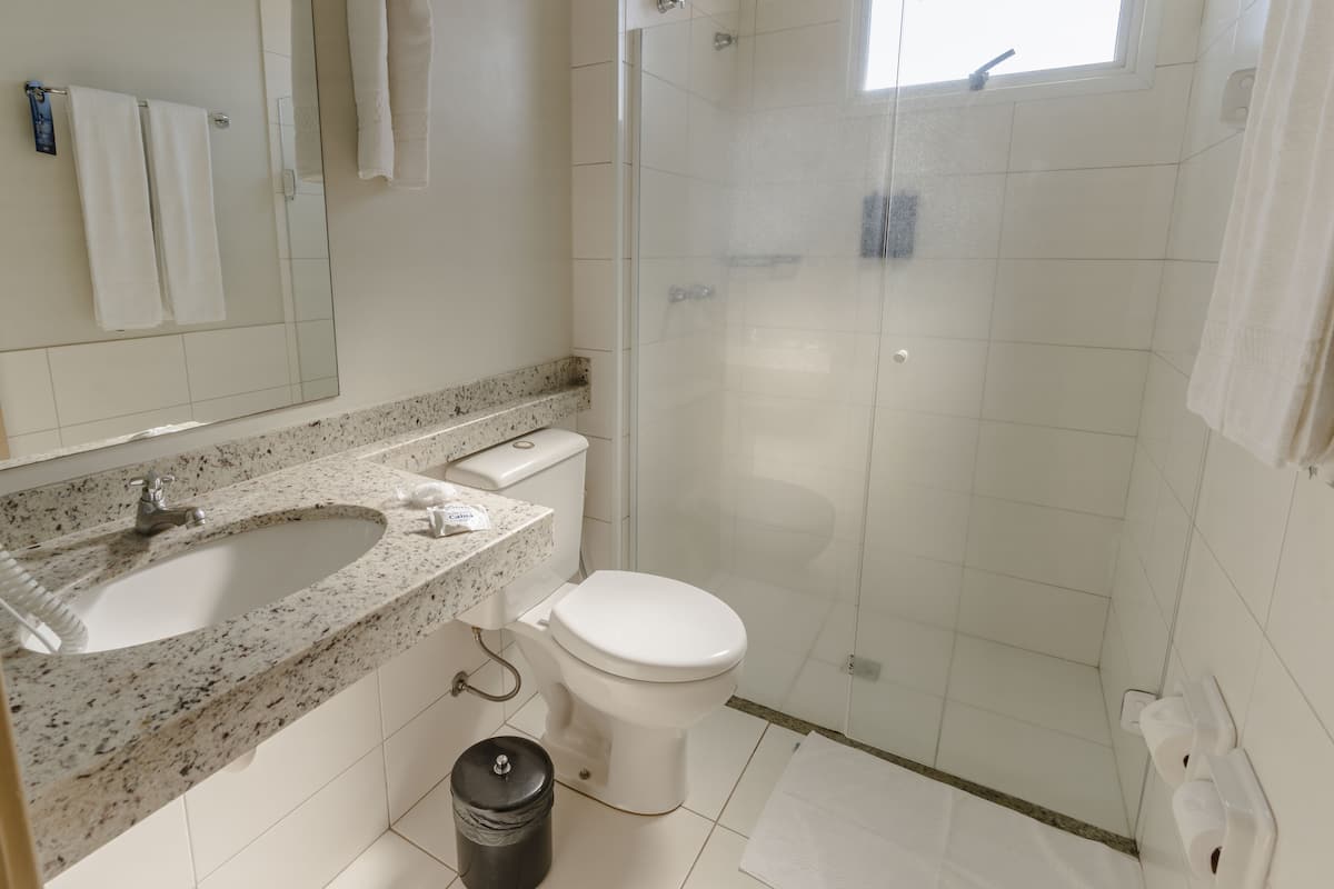 deluxe twin room | bathroom | shower, towels