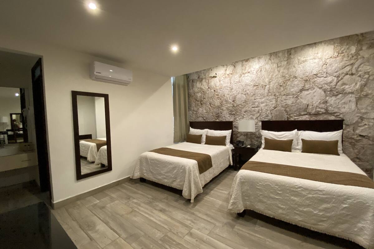 standard room, 2 double beds, non smoking, courtyard view | in-room safe, individually furnished, desk, blackout curtains