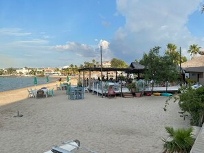 Beach umbrellas, beach towels