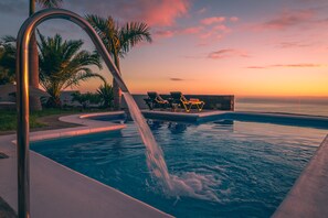 Outdoor pool, a heated pool - La Capellana Rural House with private heated pool, sauna and sea view (El Jesús)