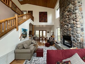Smart TV, fireplace, video games, DVD player