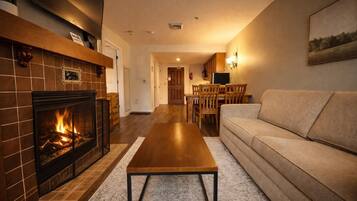 Smart TV, fireplace, foosball