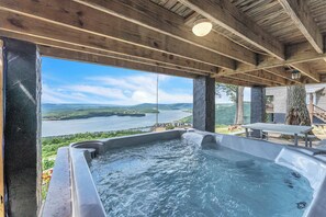 Outdoor dining - Rivers Ledge Cabin with breathtaking views, hot tub, & indoor pool! (Bryant)