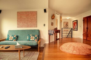 TV, DVD player, books, music library