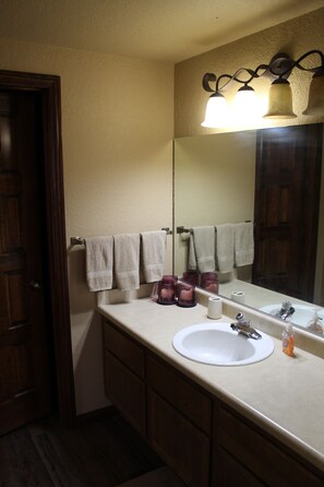 Hair dryer, towels, toilet paper
