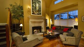 TV, fireplace, video games, DVD player