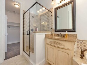 Bathtub, hair dryer, shampoo