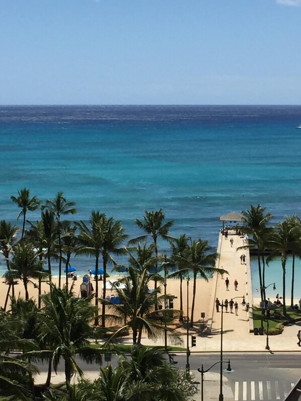 On the beach, sun-loungers, beach towels