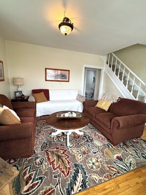 TV, DVD player, books, video library