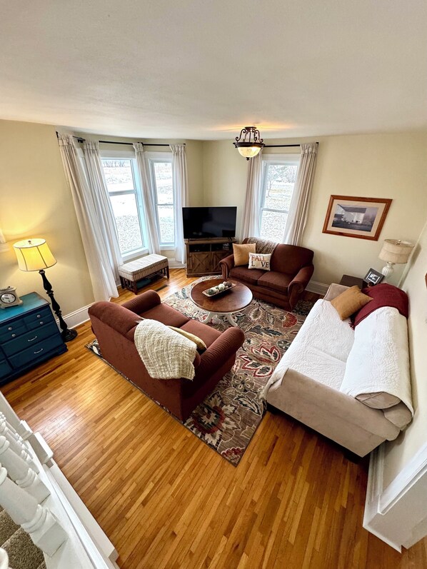 TV, DVD player, books, video library