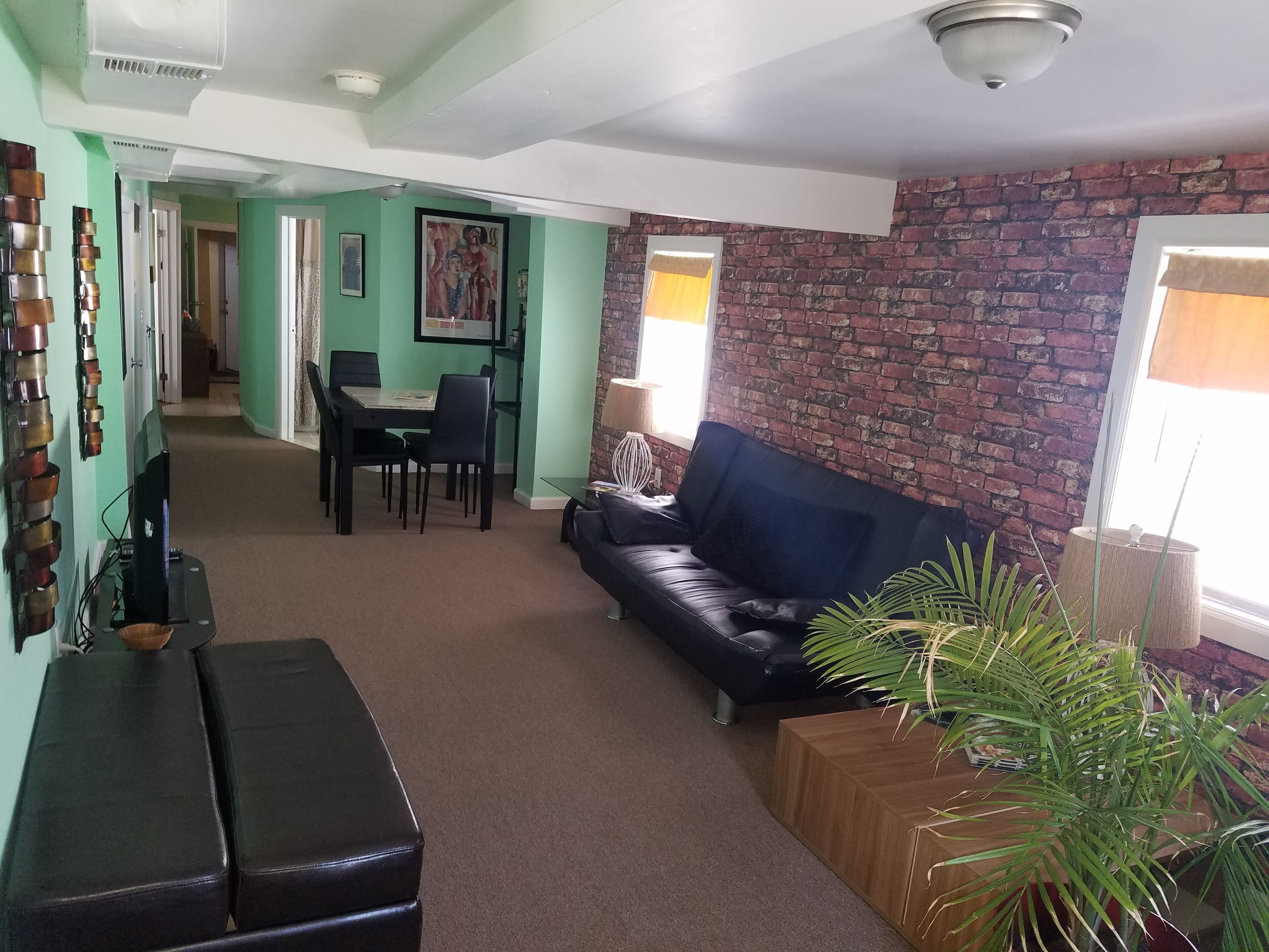 Smart TV, fireplace, DVD player, computer monitors