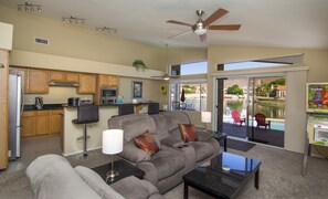 Smart TV, fireplace, video-game console, DVD player