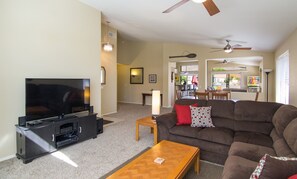Smart TV, fireplace, video-game console, DVD player