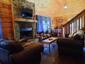 Smart TV, fireplace, DVD player, foosball