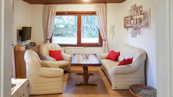 Smart TV, DVD player, books, video library