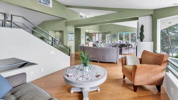 TV, fireplace, DVD player, foosball