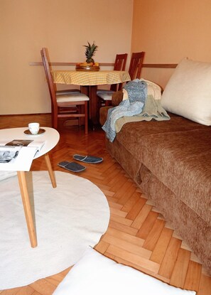 TV a schermo piatto, caminetto, libri