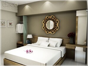 Suíte conforto, 1 cama King e sofá-cama, cozinha, vista para a cidade | 1 quarto, roupas de cama premium, camas com colchões pillow-top